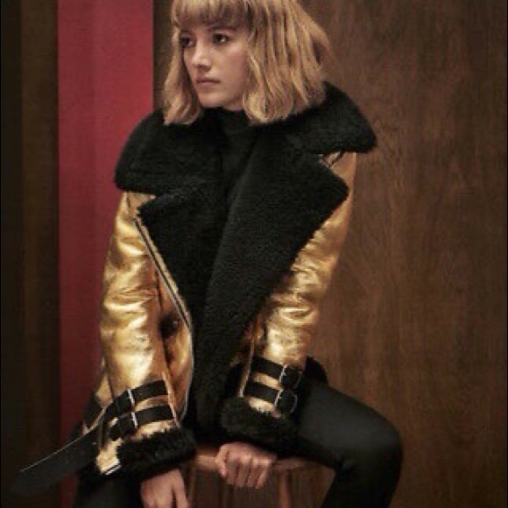 Acne Studios Black/Gold velocite shearling coat - Picture 1 of 10